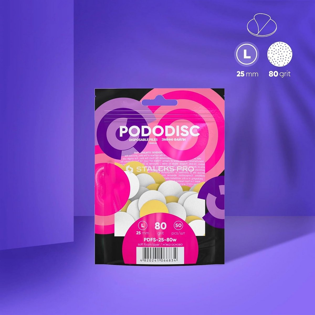 50x Wegwerpschijven Pedicure Voetvijl 25mm Korrel 80 voor Nagelfrees - Zachte Basis