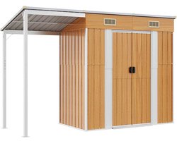 vidaXL - Tuinschuur - met - verlengd - dak - 277x107x181 - cm - staal - lichtbruin