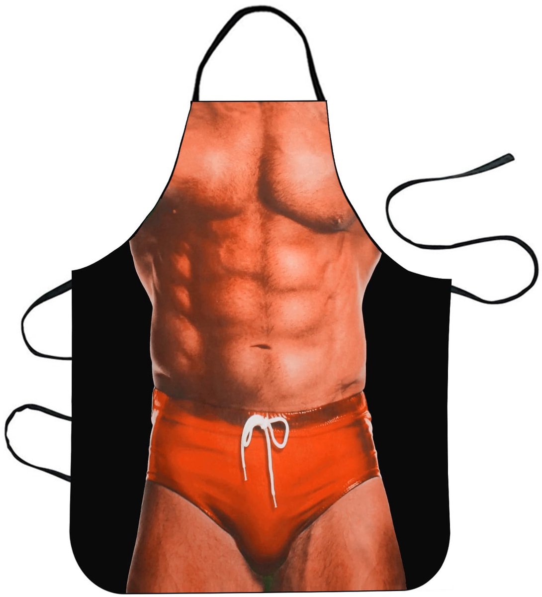 Keuken Schort - Grappig Ontwerp met Gespierde Man - 58x72 cm