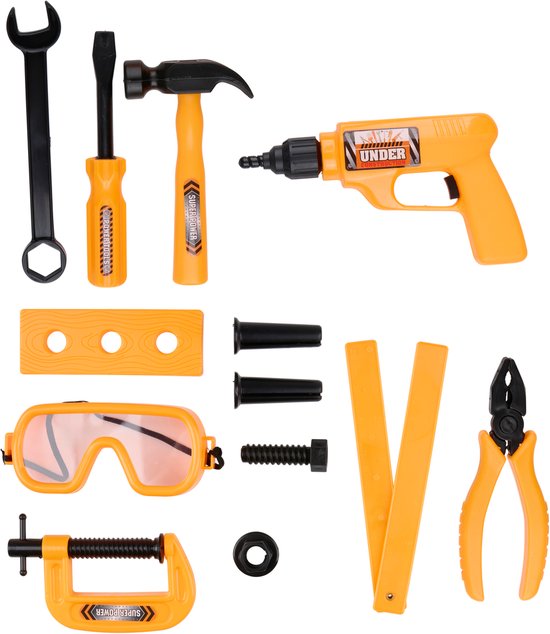 Eddy Toys Gereedschapsset 13 Stuks - Speelgoed Gereedschap Set - Kinder Gereedschap met Hamer Tang en Speelgoed Boormachine - Niet geschikt voor 0-3 Jaar