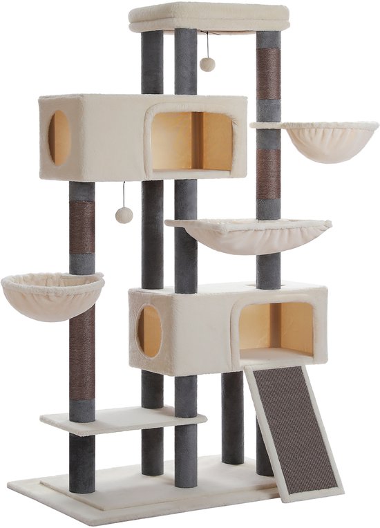 Kattenu KittyKingdom XXL - Stevige krabpaal voor grote katten - Extra Dikke Palen - Grote krabpaal voor zware katten - Beige