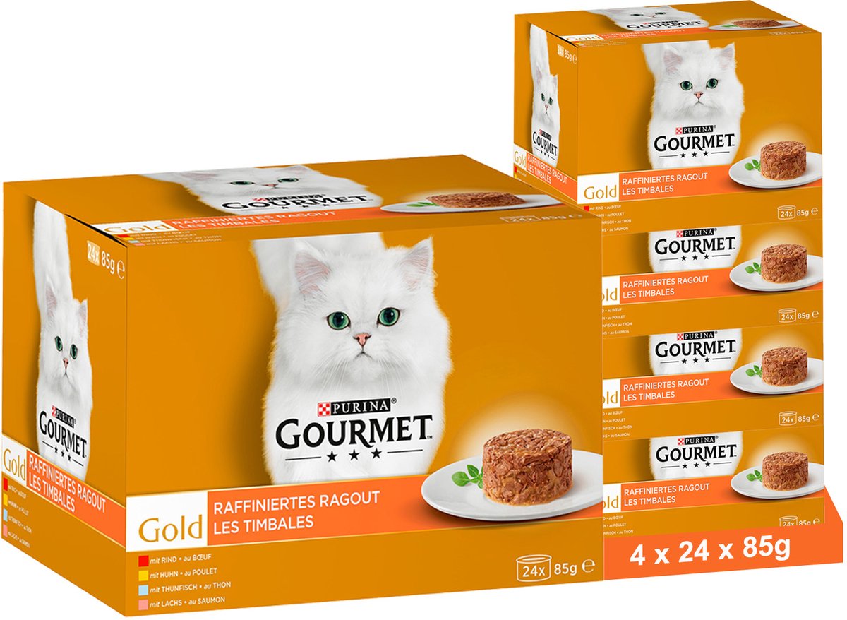 Gourmet GOURMET Gold Verfijnde ragout kattenvoer nat vleesvariatie (4 x 24 x 85g)