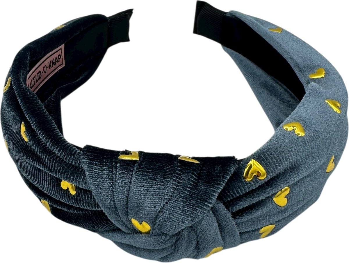 Altijd Knap - Haarband Velvet Hearts Blauw - Blauwe meisjeshaarband met hartjes