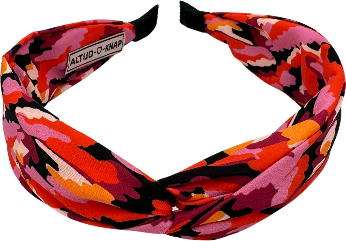 Altijd Knap - Haarband Wild Flowers Pink Black Small - Smalle haarband van stof in roze, zwarte en rood