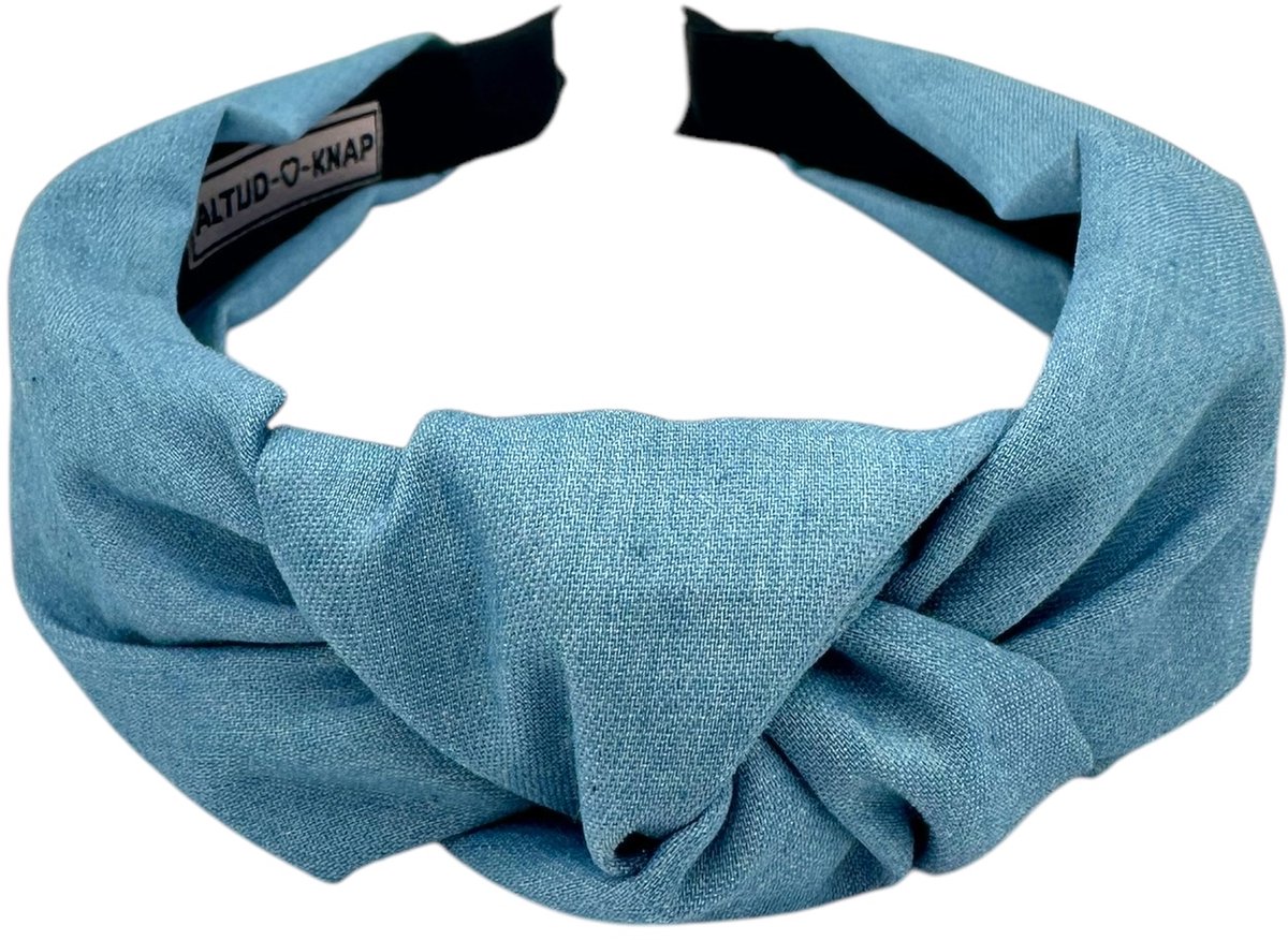 Altijd Knap - Haarband Denim met Knoop Lichtblauw - Lichtblauwe haarband van denim stof