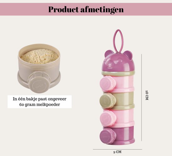 Melktoren - Baby melkpoeder doseerdoosjes - Bewaarbakjes babyvoeding - 4 laags - Melkpoeder doseerdoosjes - Melkpoeder toren - Melkpoeder bewaarbakjes - Melk poeder Dispenser - Melkpoeder Reisbox - Babyvoeding bewaarbox - BPA vrij - Roze van Pomè粉妈咪 — afbeelding 2