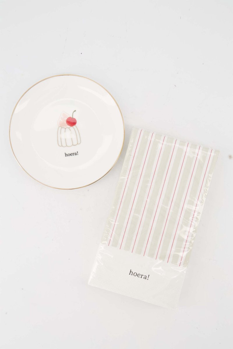 Zusss Cadeauset Gebaksbordje Met Servetten - Verjaardag - Cadeau Keramiek Wit / Roze / Rood