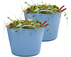 Flexibele kuip / emmer - 2x - blauw - 15 liter - kunststof - 35 x 28 cm - met handvatten