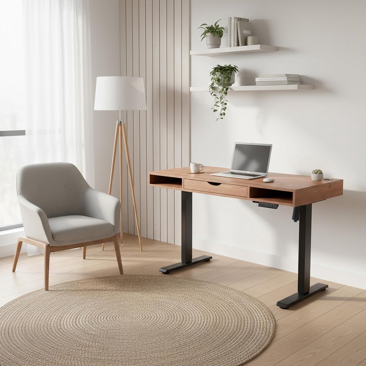 Electric Adjustable Desk 120x60x72-110 cm – Modern Standing Desk with Memory Function, USB Hub, Storage Compartments & Ergonomic Design – Abkantoor