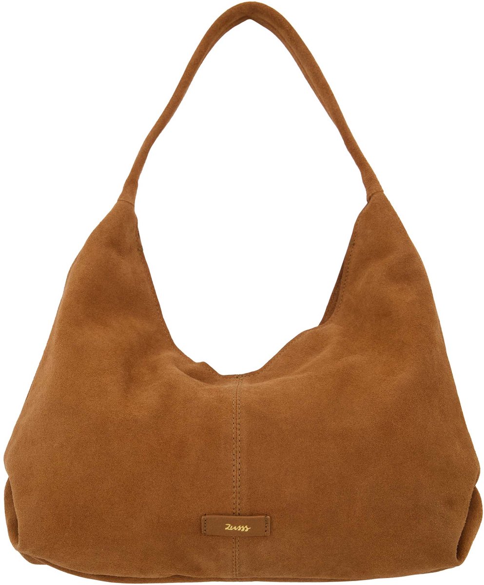 Zusss Suede Handtas Met Logo 100% Cow Leather Cognac