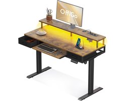 Electric Desk 120x54 cm – Height Adjustable Sit-Stand Desk with Keyboard Tray, Monitor Stand, LED Lighting & USB Charging Ports – Ergonomic Computer Table with Drawers, Cable Management – Brown | Abkantoor