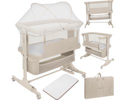 Lionelo Jodie 3in1 Wieg – Aanschuifbed, Vrijstaand Bedje & Schommelwieg – Co sleeper - 6 Hoogtestanden – T25 Matras – Neerklapbare Zijde – Inclusief Klamboe & Mand