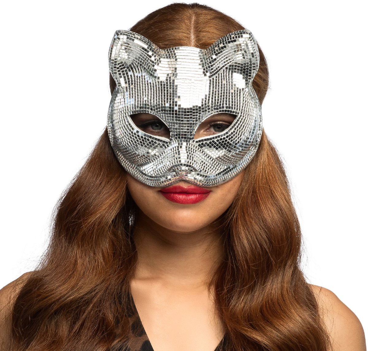 Boland - Masker Disco cat zilver Zilver - Volwassenen - Kat - Glitter & Glamour - Sexy