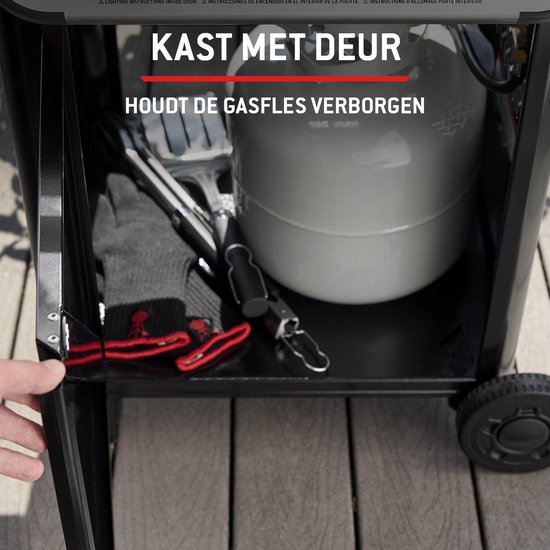 Weber Spirit E-410 - Gasbarbecue - Zwart - 4 Branders met 8,2 kW vermogen - Porselein geëmailleerde gietijzeren grillrooster - 2 Zijtafels - 2 Duurzame wielen - Kast met deur