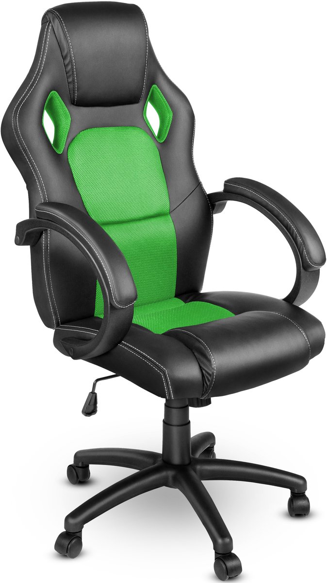 TRESKO® Racing directeursstoel bureaustoel draaistoel 14 kleurvarianten, gevoerde armleuningen, wipmechaniek, liftsysteem SGS-getest (zwart/lichtgroen)