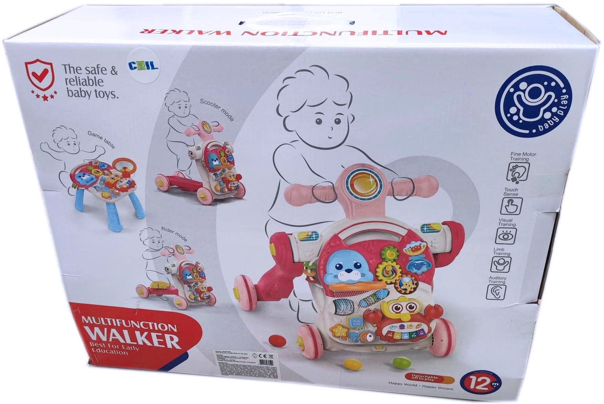 COIL Baby Loopwagen 4 in 1 met Licht & Geluid – Multifunctionele Activiteitentafel – Leer Lopen Walker – Educatief Speelgoed 12 Maanden+ - Roze – foto 2