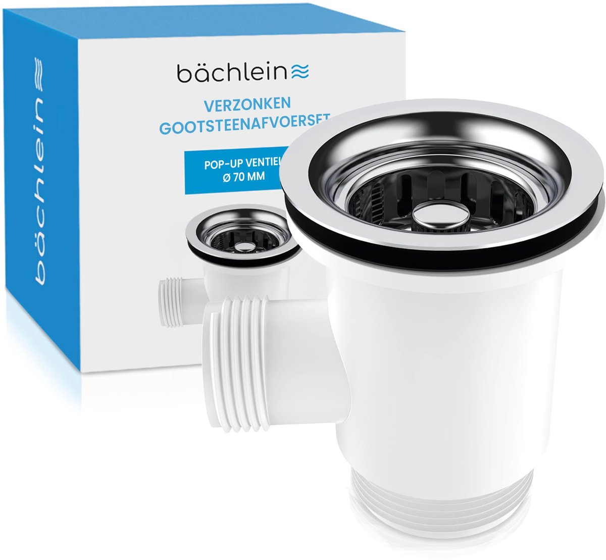 Pop-up Afvoer met Overloop - Ø 70mm - RVS & Siliconen