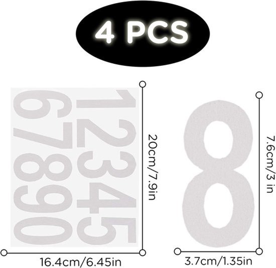 4 vellen 40 stuks reflecterende cijferstickers 0-9 zelfklevend voor