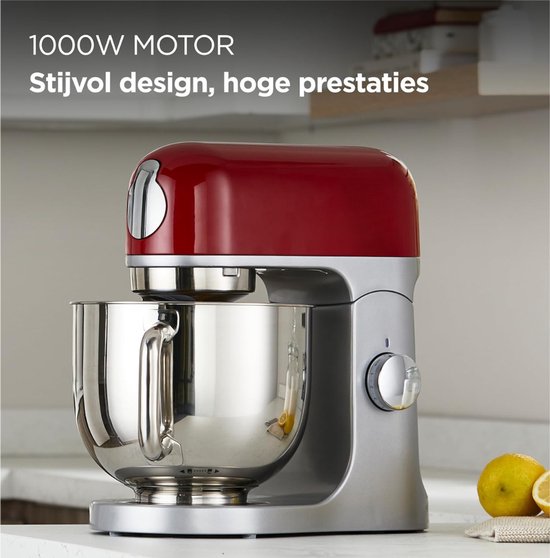 Zyrex® Mixer met Mengkom - Keukenmachine - Deegmixer - Inclusief Accessoires - RVS- Zilver/Rood - 39 cm x 24 cm x 36 cm van Merkloos — afbeelding 3