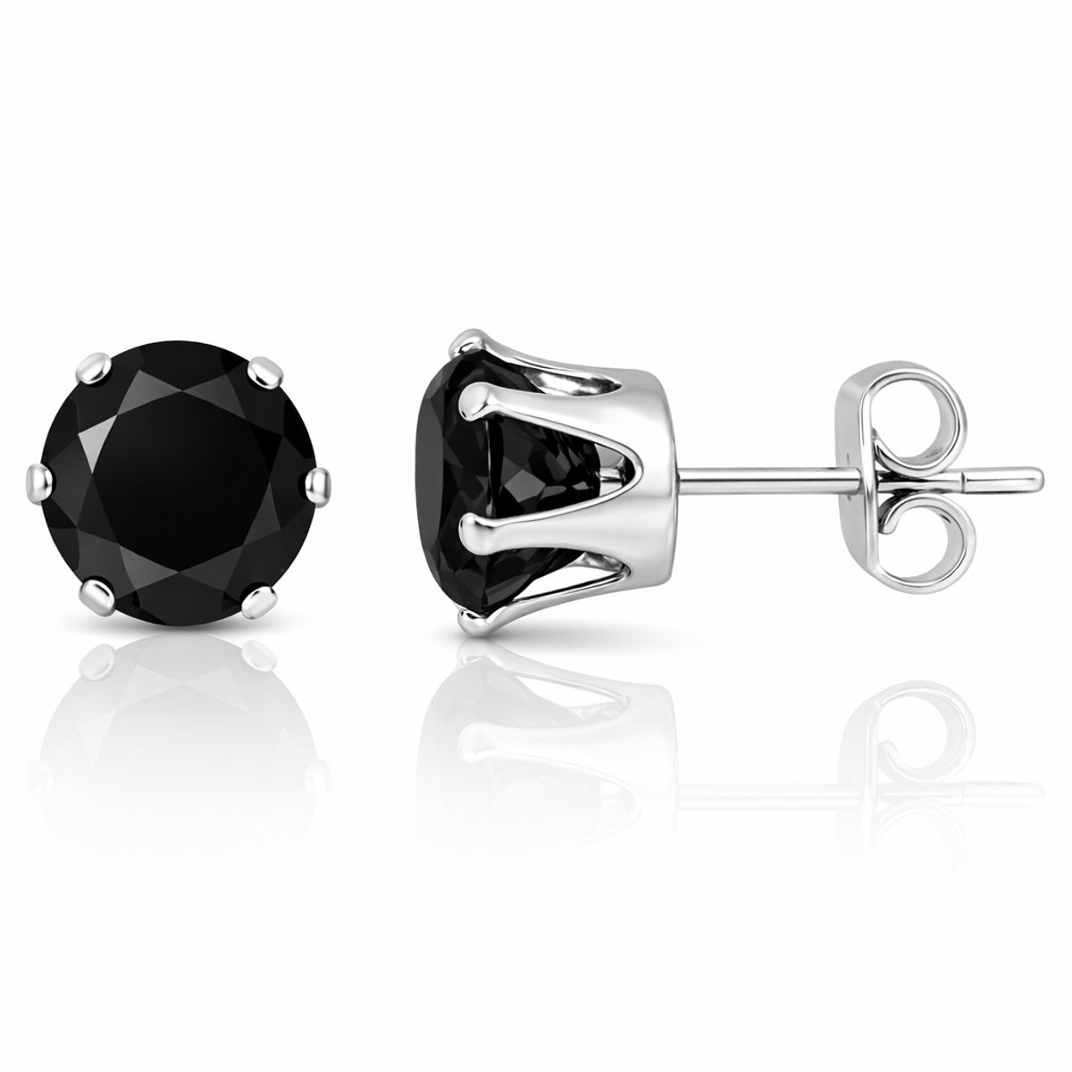 LGT Jewels Stud oorbellen Edelstaal Classic Round Black 6mm