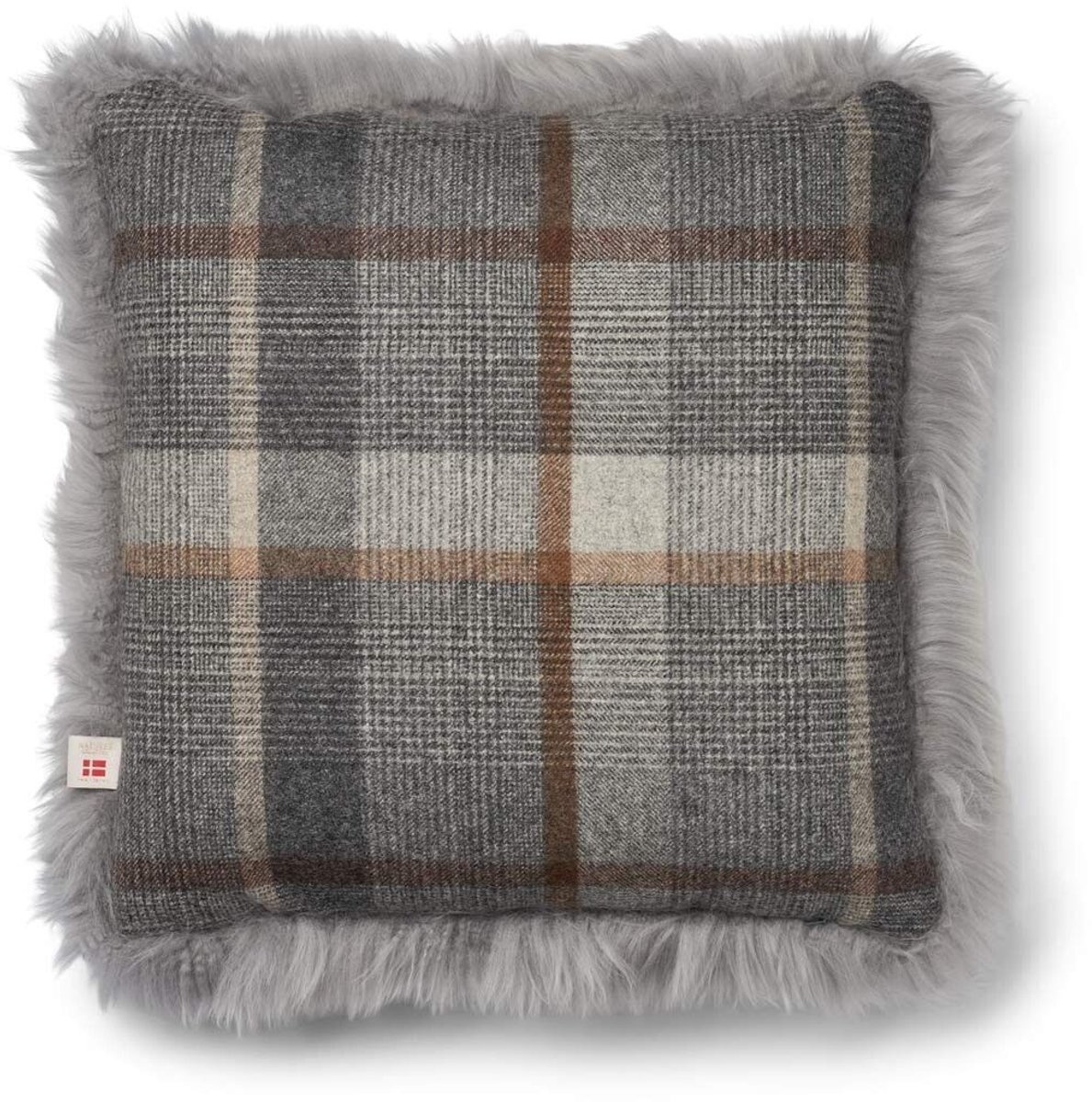 Sheepskin House Eenzijdig Schapenvacht Kussen - LW - 52x52 cm Glencheck-Grey/Light Grey