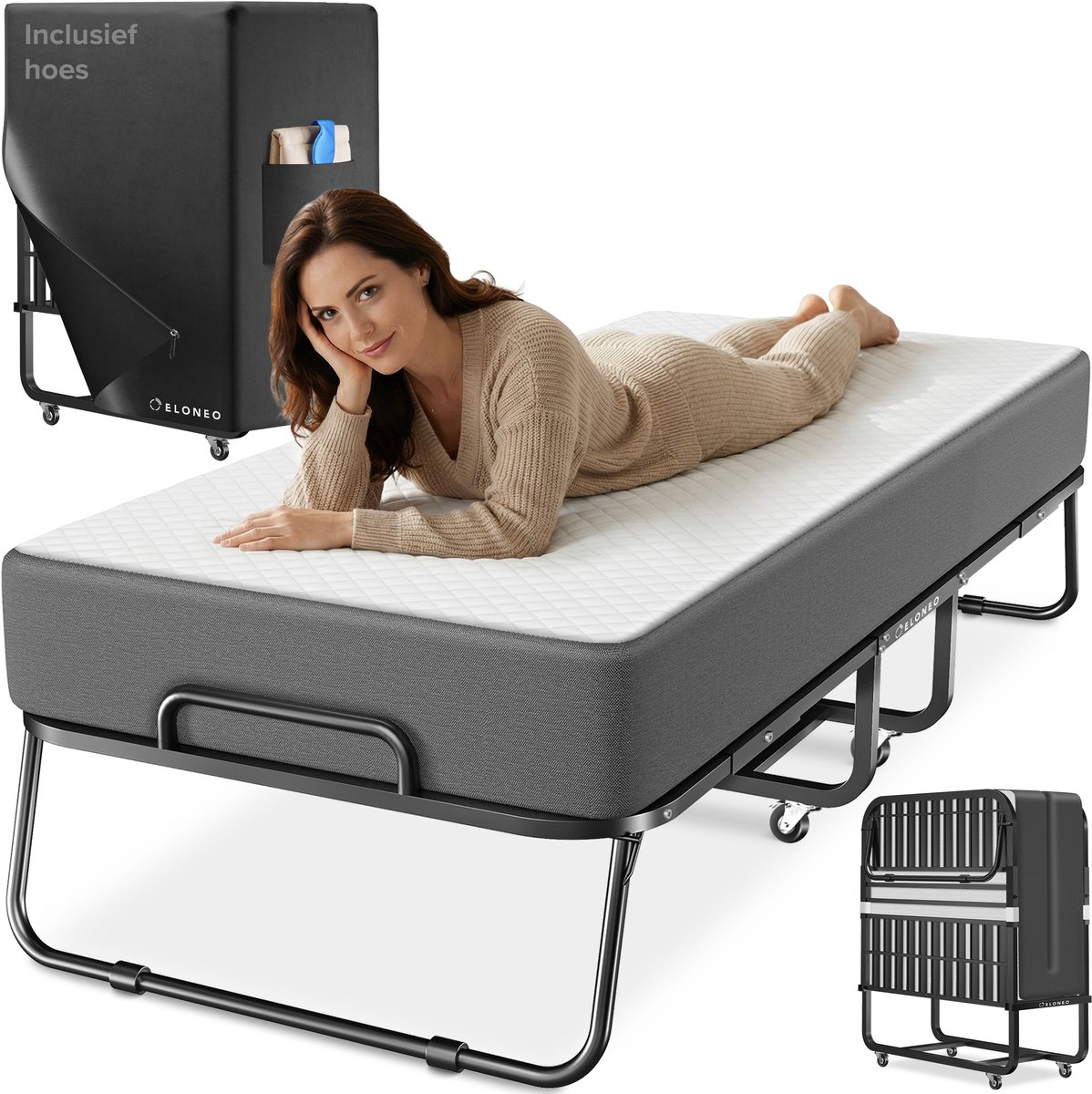 ELONEO Opklapbed met Matras – Comfortabel Gastbed, 80x200 cm