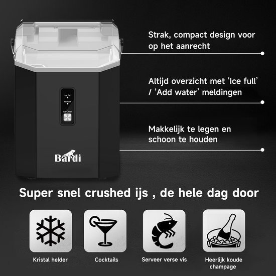 Bardi 1.1L - Nugget IJsblokjesmachine Square - Crushed Ice Maker met IJsschep - 15kg/24 uur - Ijsblokjesmaker - Met Luxe Thermosbeker - Zwart met citruspers zwart van Merkloos — afbeelding 5