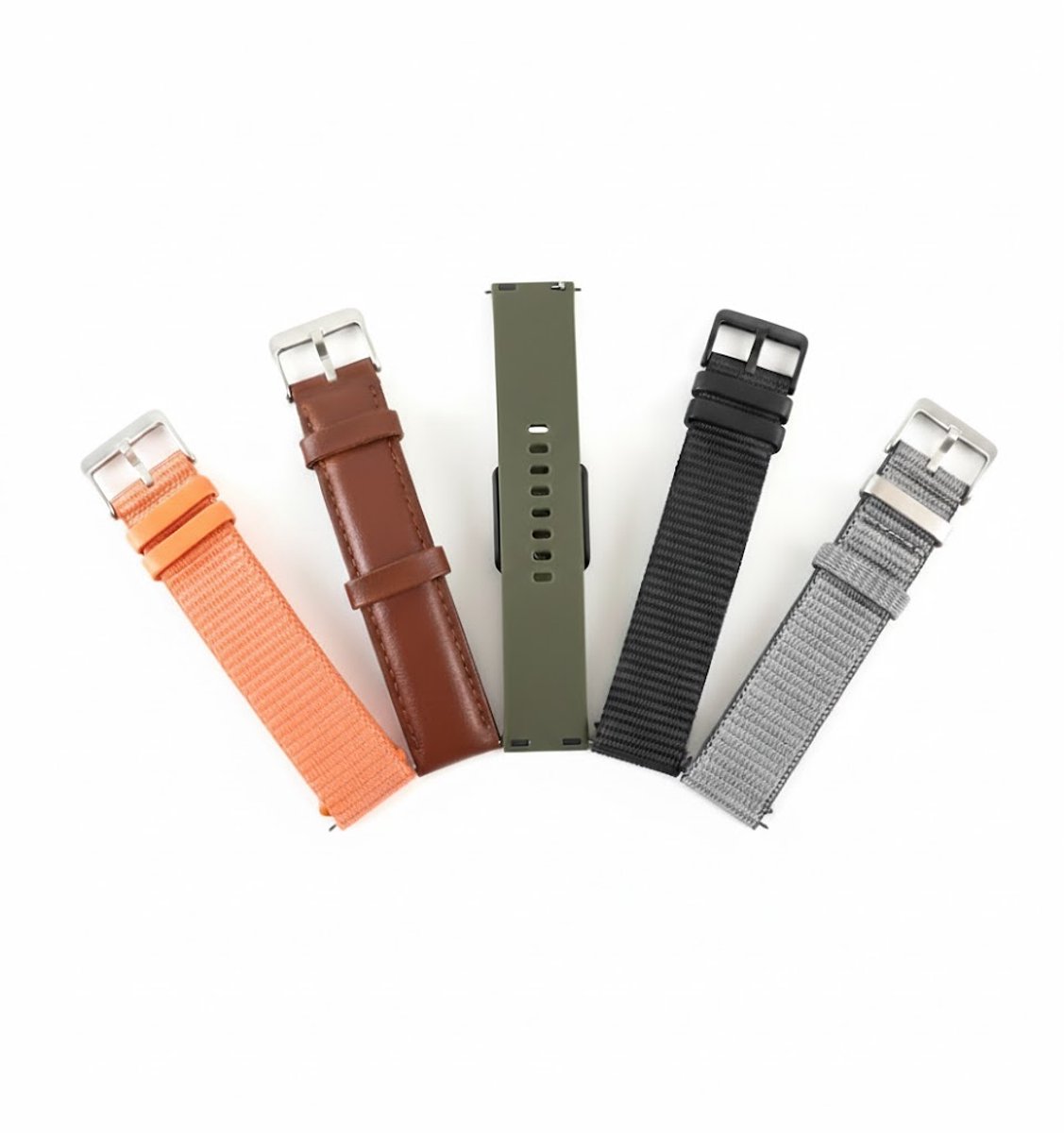 5 stuks Horlogebandje 22mm | Nylon Leren Horlogebanden | Cognac | Zwart | Oranje | Paars