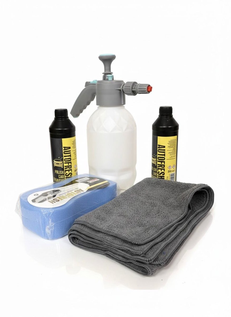 Autofresh - Auto Was Set - Druk spuit - Handpomp - Foam gun - Snow foam - 2x 500 ml Shampoo - Spons -Microvezeldoek - All in One Ultimate Cleaning Bundle.