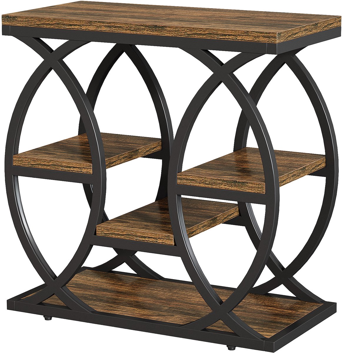 DMG Supply Bijzettafel - 4 Lagen - Industrieel - Bruin en Zwart - MDF en Metaal - 60 x 30 x 60 cm