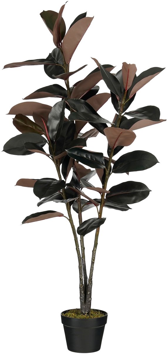 Mica Decorations Rubberplant – Kunstplant in Pot – Realistische Nepplant Woondecoratie – Kunstplanten voor Binnen en Buiten – H120 x Ø80 cm – Rood