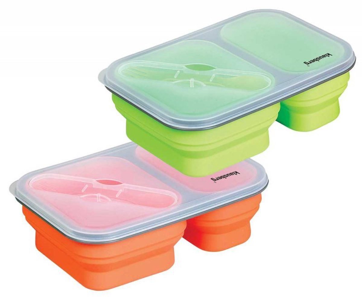 Klausberg - Opvouwbare Siliconen Lunchbox - Dubbele Compartiments - Inclusief Bestek