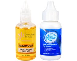 Pruik Lijm & Guardian Beauty Remover Set - Super Bonding Glue for Hair Systems - 38ml + GB Remover - Katelon -Geel - For Lace Wig Bond and Toupee Tape - 1 stuk - 30ml - Haarextensions