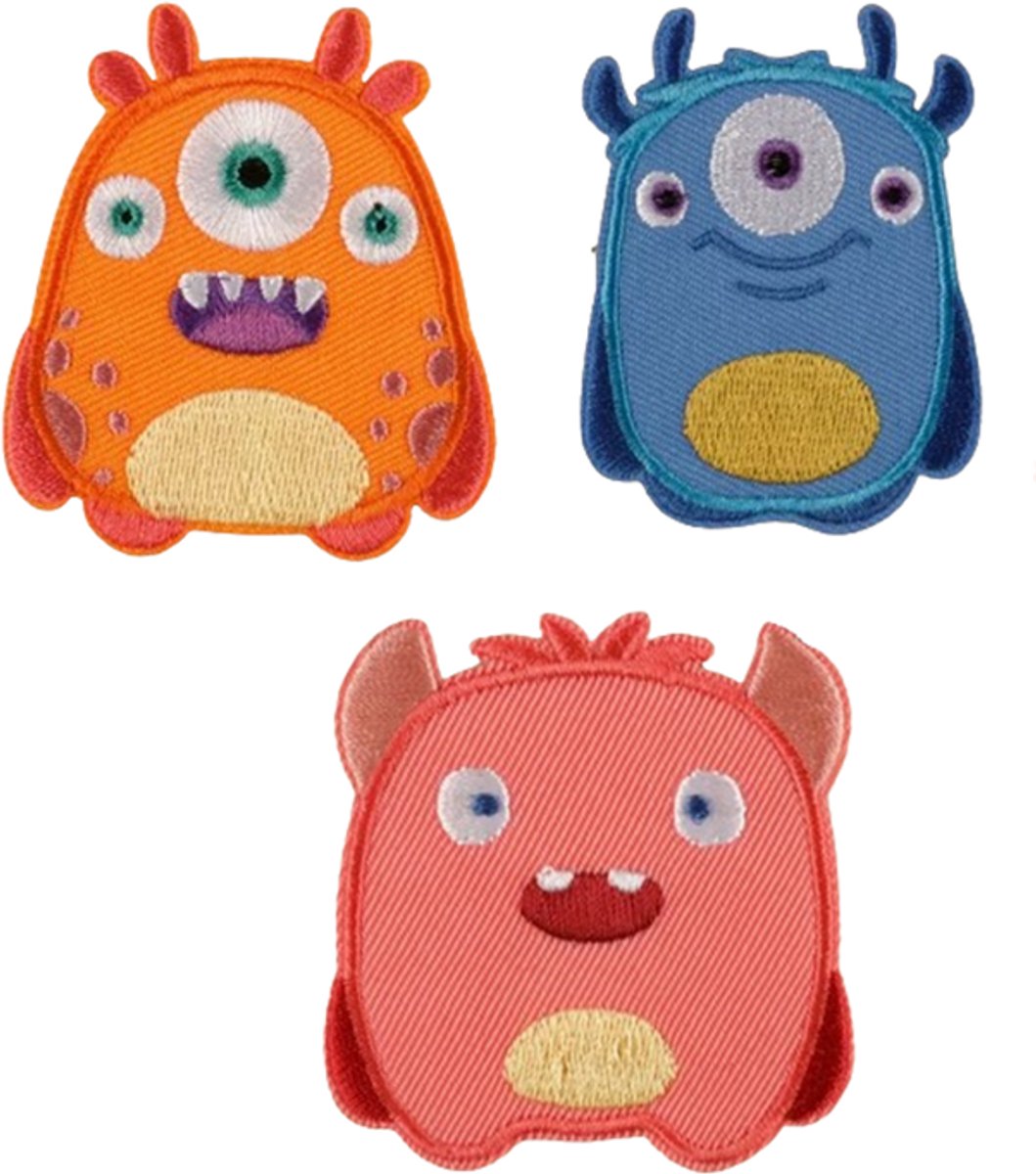 Strijkemblemen monsters - strijkembleem monster - stofapplicatie eenoog - stofapplicaties - strijk patch