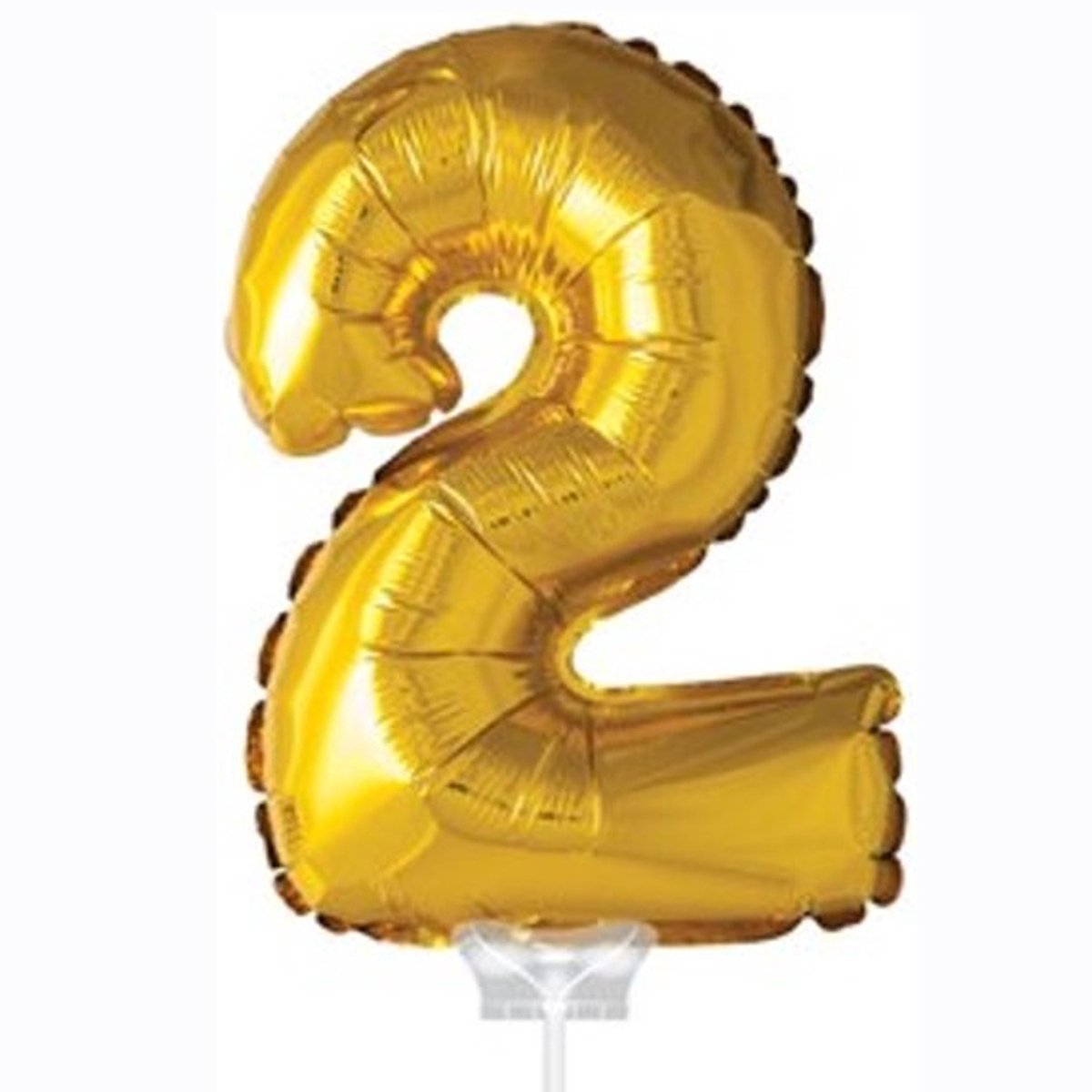 Cijferballon op stokje XL 40cm - Taart ballon - Cijfer 2 - Goud