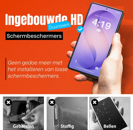 Ingebouwde HD schermbeschermers. Geen gedoe meer met installeren van losse beschermers.