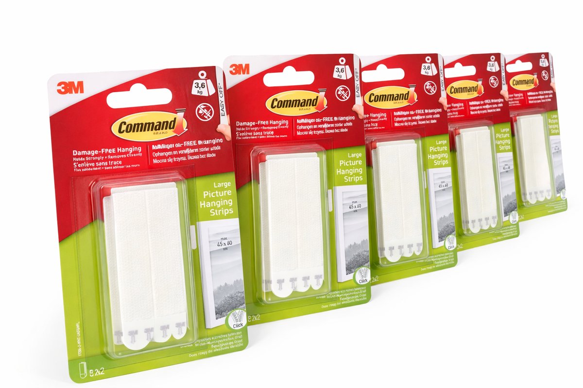 3M Command Picture Hanging Strips Large – 5-Pack – 3,6 kg – Schadevrij Ophangen – Witte Montagestrips