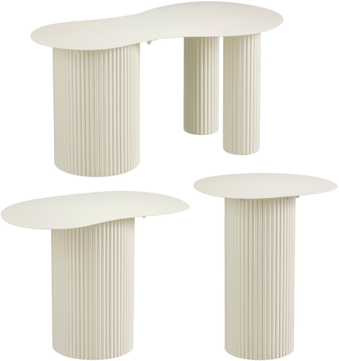Mica Decorations Lux Bijzettafel - Set van 3 - Salontafels - Unieke Set Koffietafel - Bijzettafeltjes Woonkamer - 55 x 70 cm - IJzer - Off White Gebroken wit