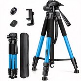 Sounix Camera statief - telefoon statief - 188 cm - Incl. Bluetooth Afstandsbediening - Tripod met Smartphone telefoon houder - tripod smartphone - Aluminium - Blauw