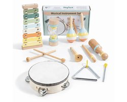 Montessori Muziekinstrumenten Set voor Peuters – Houten Muziekspeelgoed 8-delig – Inclusief Xylofoon, Tamboerijn, Regenmaker, Triangel, Maracas & Castagnetten – Educatief Speelgoed voor Kinderen vanaf 3 Jaar