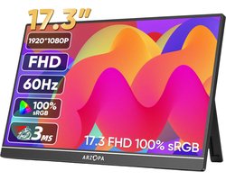 Rolu Portable Monitor – Draagbare Monitor – 17.3 Inch – HD 1080P IPS HDR – 60Hz – USB-C – Mini HDMI – HDR10