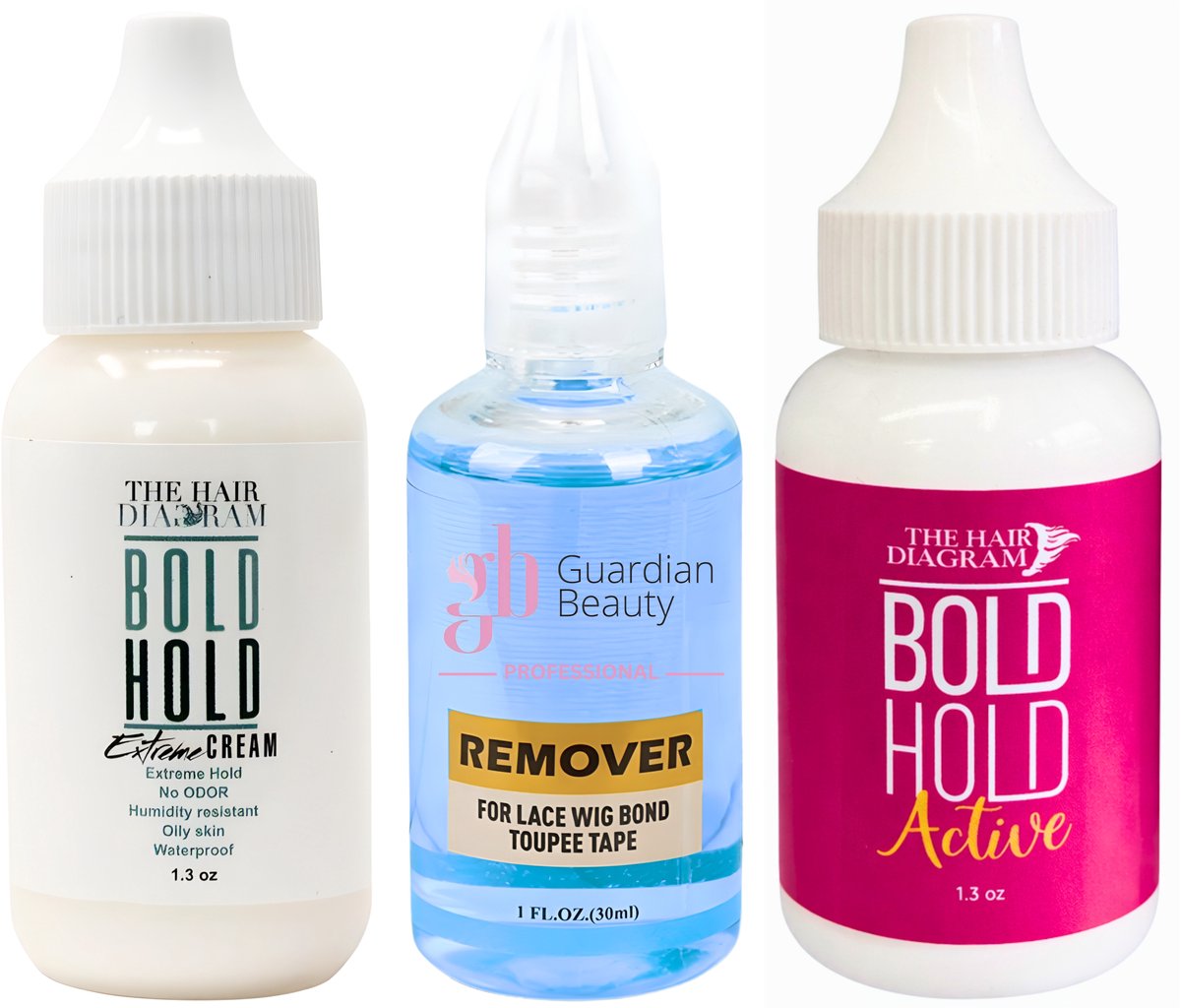 Pruik Lijm & Guardian Beauty Remover Set - Bold Hold - The Hair Diagram - Extreme Creme - Active - 1.3 oz. + GB Remover - Blauw - For Lace Wig Bond and Toupee Tape - 1 stuk - 30ml - Haarextensions