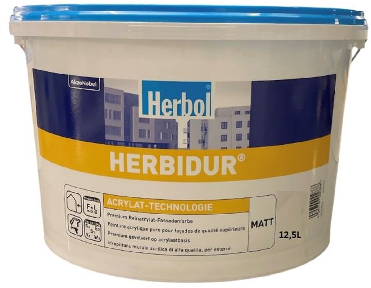 Herbol Herbidur Matt - Topkwaliteit matte gevelverf op waterbasis - 12.50 L - RAL 9016 Verkeerswit