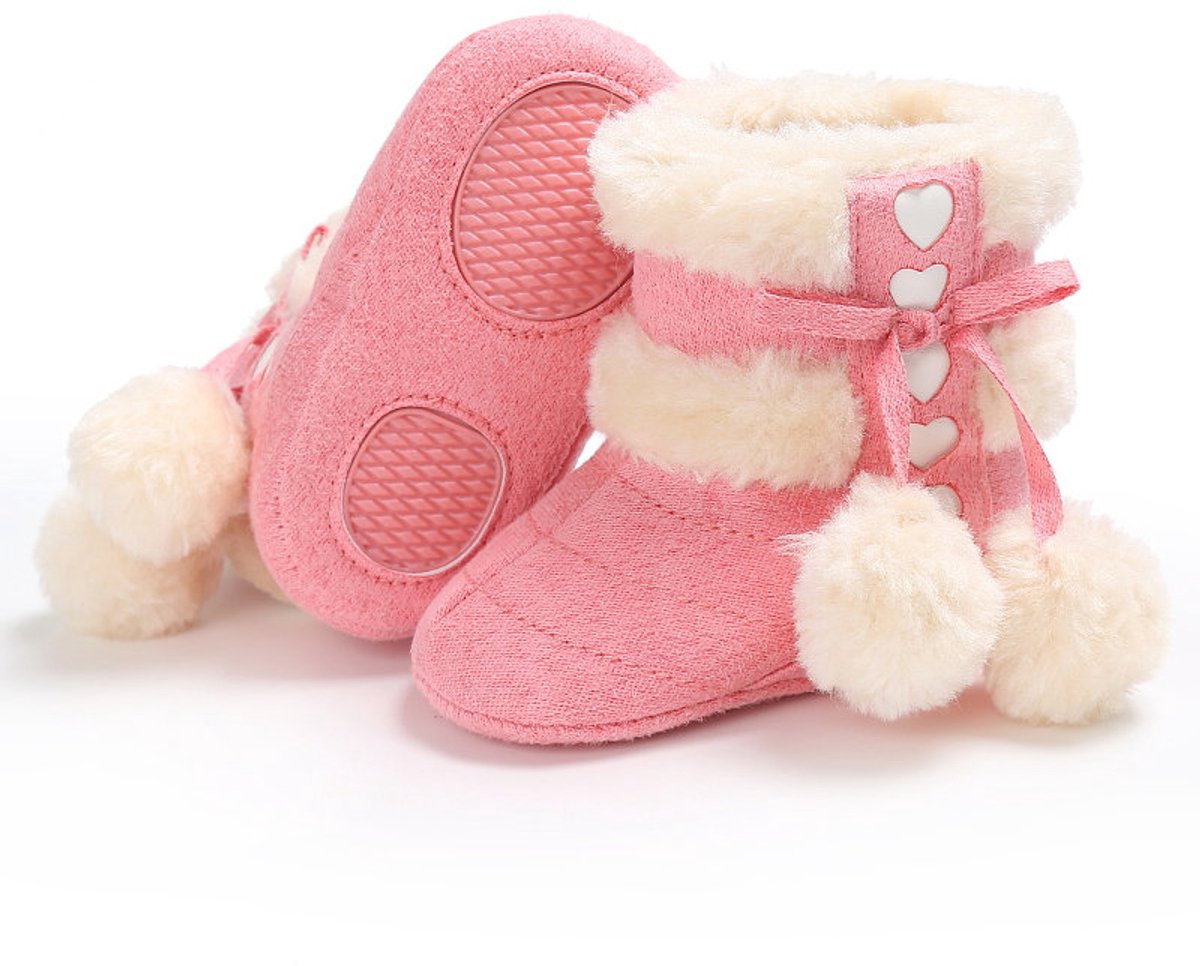 Ukkie Slofjes Babylaarzen Love Pink Maat 19 - Meisjes - Anti Slip - Klittenbandsluiting - Winter - Hartjes