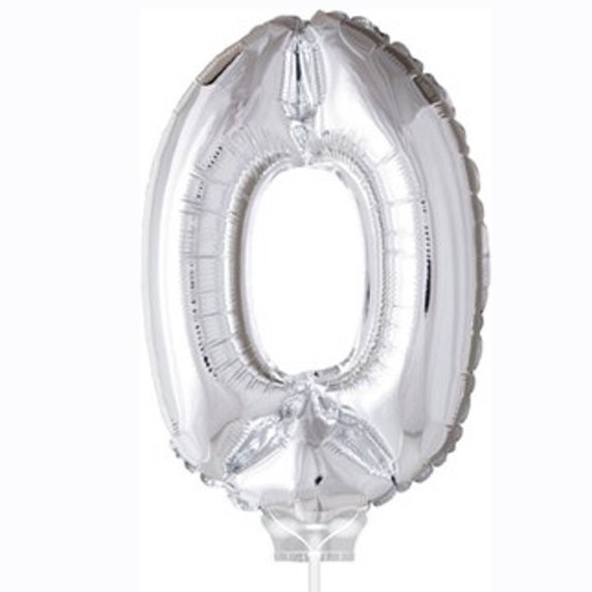 Cijferballon op stokje XL 40cm - Taart ballon - Cijfer 0 - Zilver