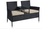 J&R Bistroset - Tuinbank - Tuinmeubel - Tuinstoel - 2 Stoelen en Tafel - Loungebank - Balkon Bank - Buiten bank - Inclusief kussens - Rotan - Zwart - Beige kussens
