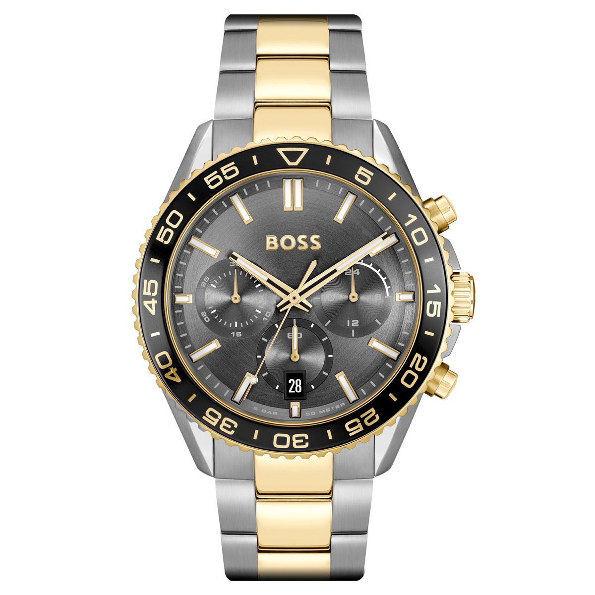 BOSS HB1514144 RUNNER Heren Horloge - Chronograaf - Mineraalglas - Staal - Zilverkleurig - 43 mm breed - Quartz - Vouw-Vlindersluiting - 5 ATM (douchen)