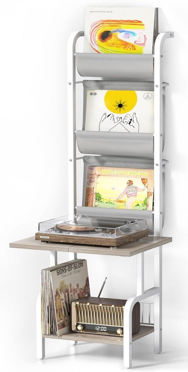 SNJY® Platenspeler Meubel - Platenspeler Kast - LP Houder - Platenhouder - 30L x 35B x 144H cm - Wit
