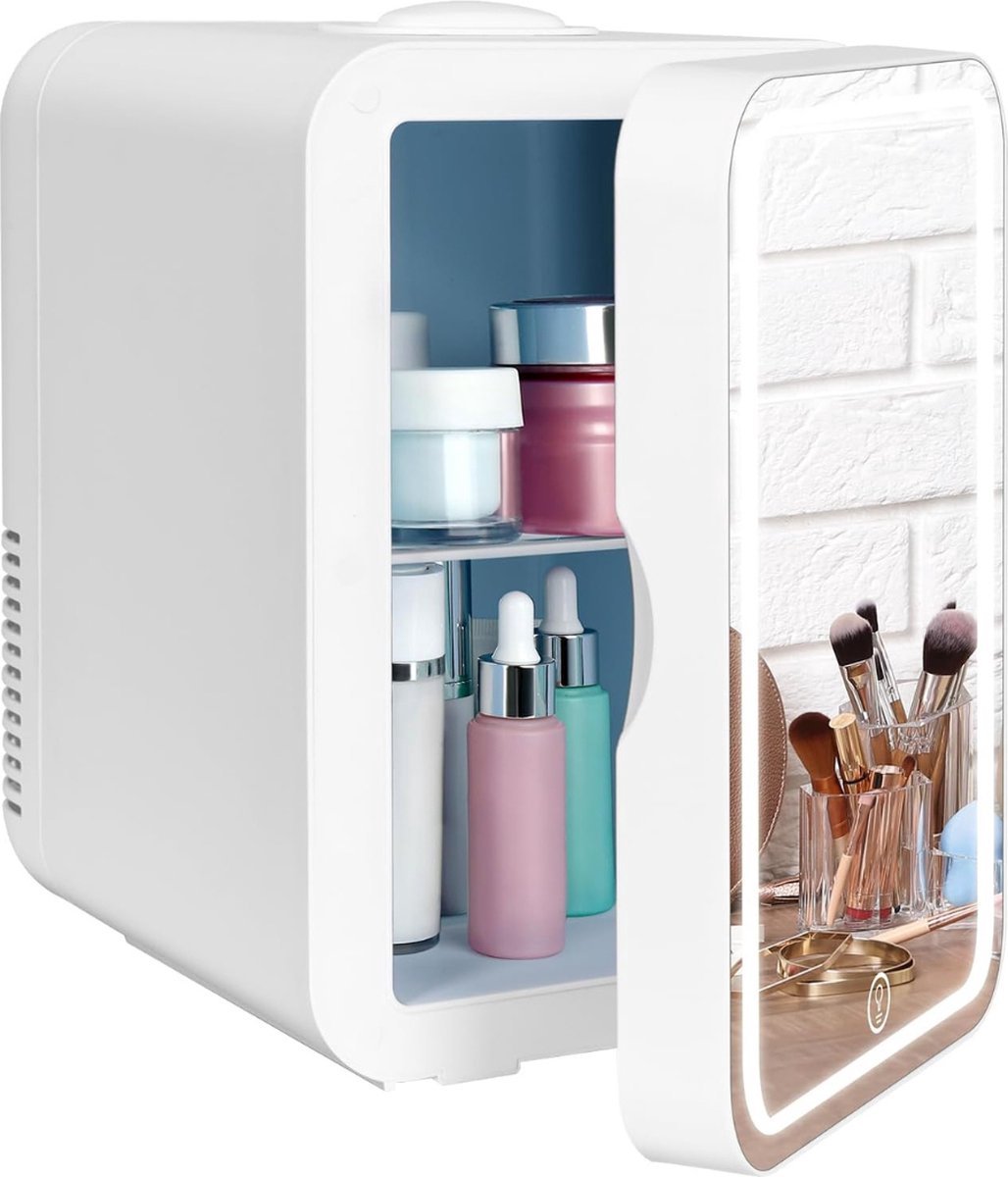 VIN® Skincare Fridge - Mini Koelkast 8 Liter – Met Spiegel en Verlichting - Mini Fridge - Make up Koelkast 12v - Skincare Organizer - Skincare Koelkast - Small Fridge - Cosmetica