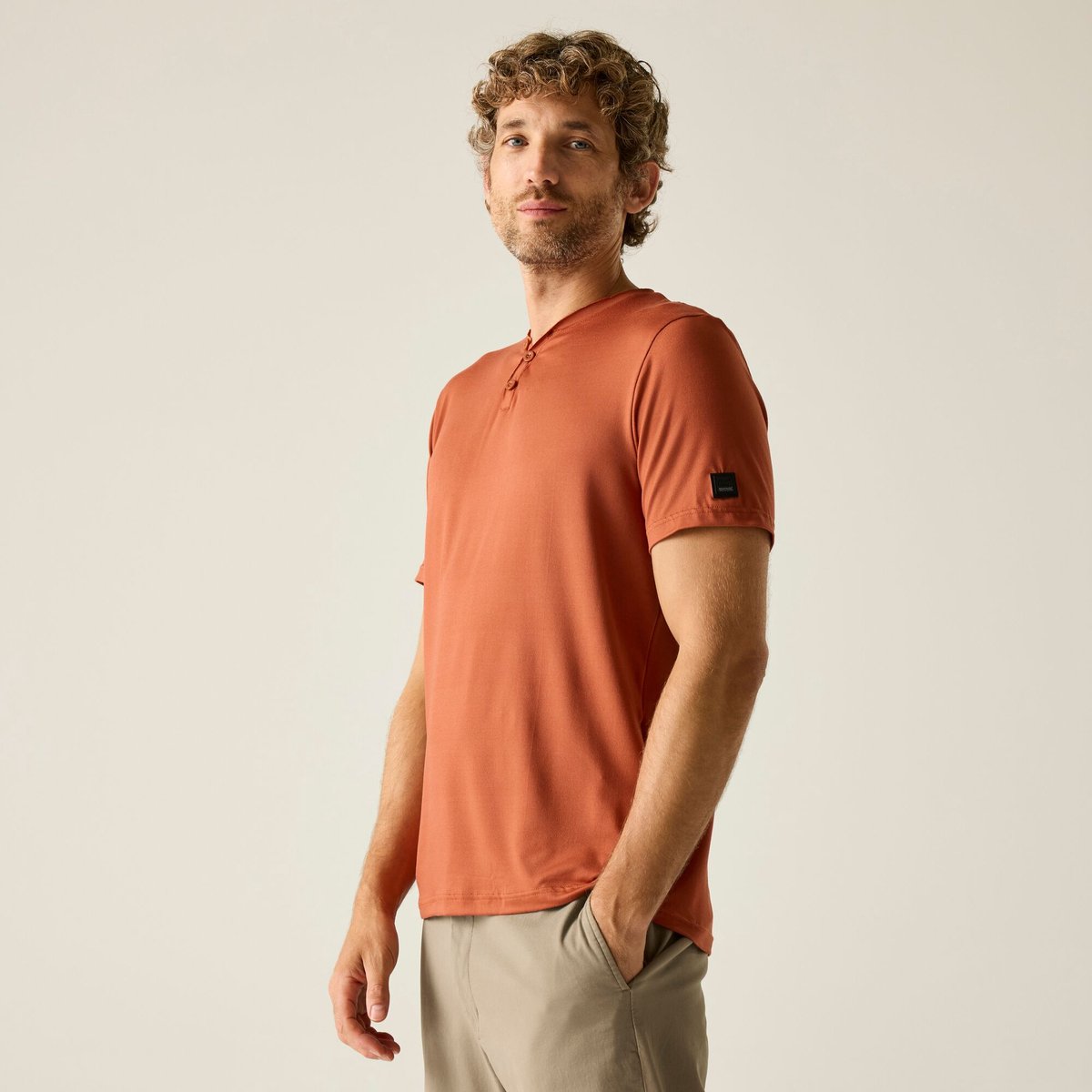 Heren Dewi T-shirt met korte mouwen en knoopsluiting Rood